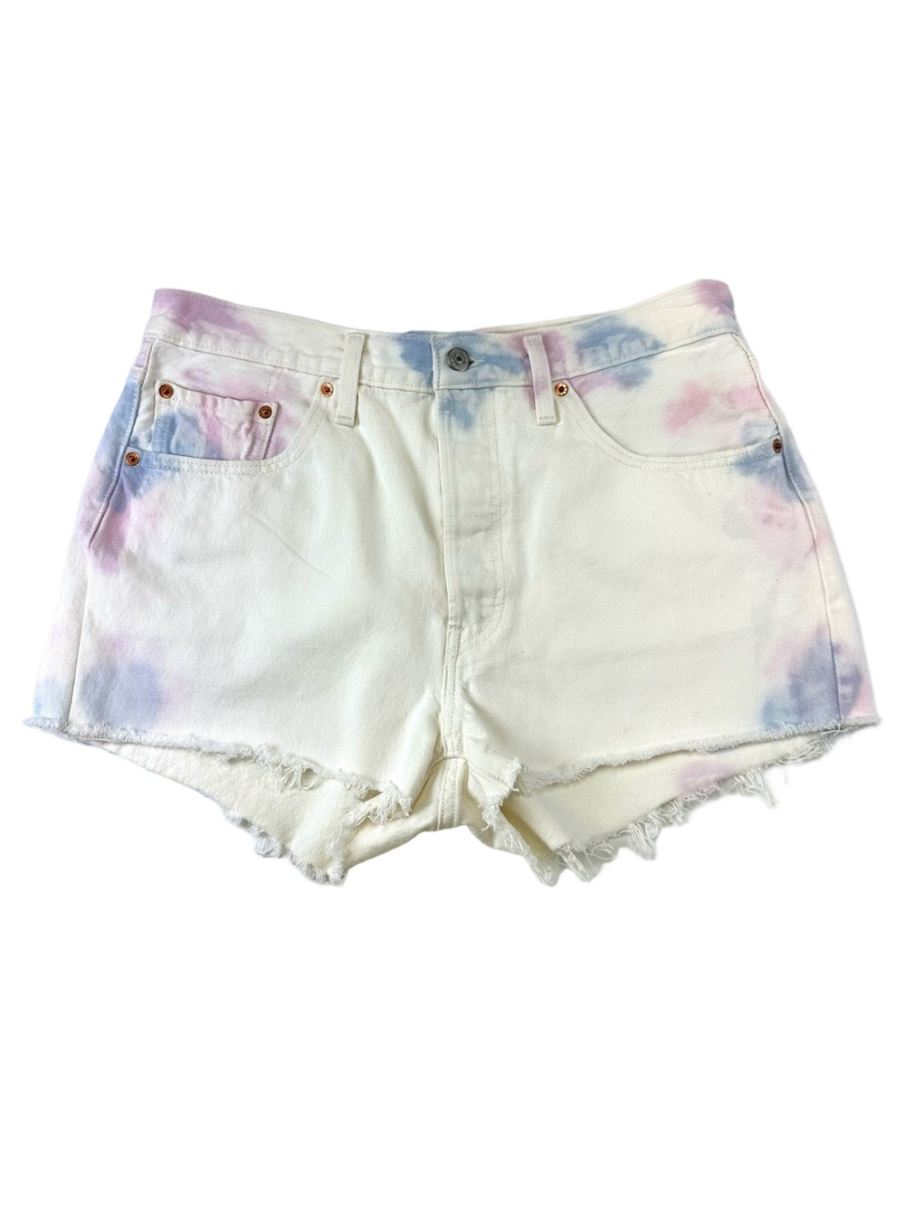 Levis 501 Tie-Dye Denim Shorts Women W32 Festival Boho Cutoff Jean Shorts casual